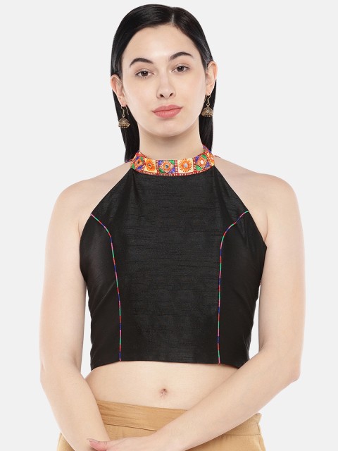 

Just B Women Black Solid Dupion Saree Blouse