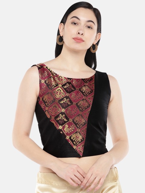 

Just B Women Black & Magenta Patola Self design Dupion Saree Blouse