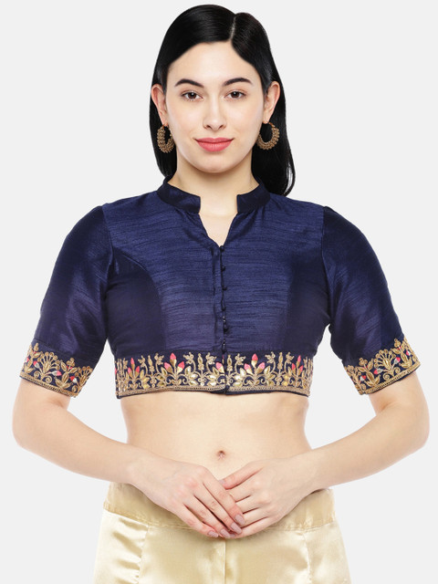 

Just B Women Navy Blue Solid Dupion Padded Saree Blouse
