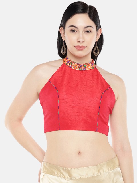 

Just B Women Red Solid Dupion Saree Blouse
