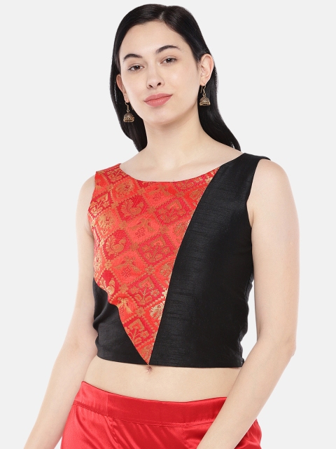 

Just B Women Black & Red Patola Self design Dupion Non-Padded Saree Blouse