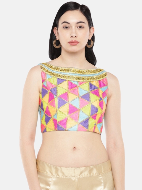 

Just B Women Multi-Coloured Digital Printed Dupion Saree Blouse