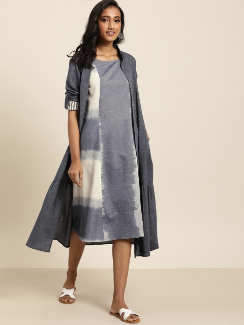 

Taavi Women Navy Blue & White Lambani Embroidered A-Line Dress With Shrug