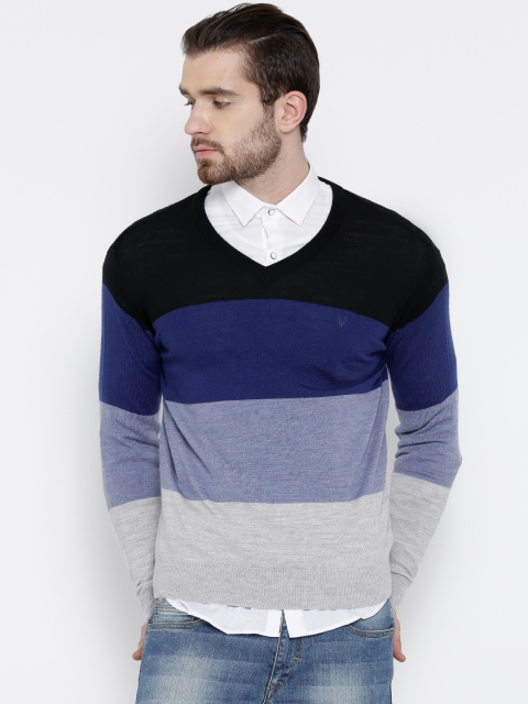 

Allen Solly Blue Colourblocked Merino Wool Sweater