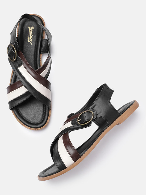 

Roadster Women Black & Brown Colourblocked Open Toe Flats