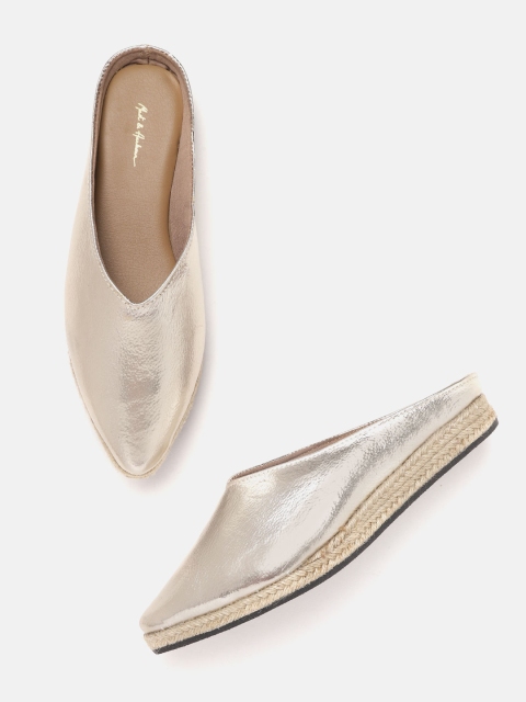 

Mast & Harbour Women Gold-Toned Solid Espadrille Mules