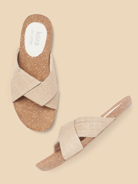 

ether Kora Collection Women Beige Solid Jute Sustainable Open Toe Flats