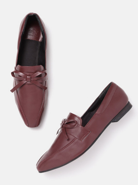 

her by invictus Women Burgundy Solid Cushioned Loafers with Bow Detail