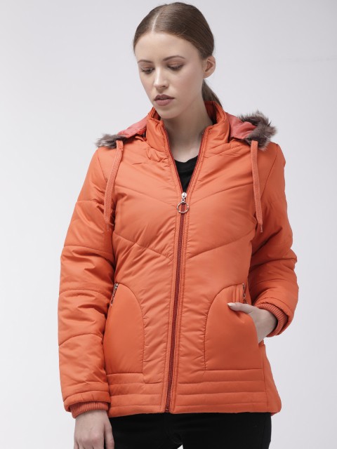 

Foreign Culture By Fort Collins Coral Orange Women Solid Padded Jacket