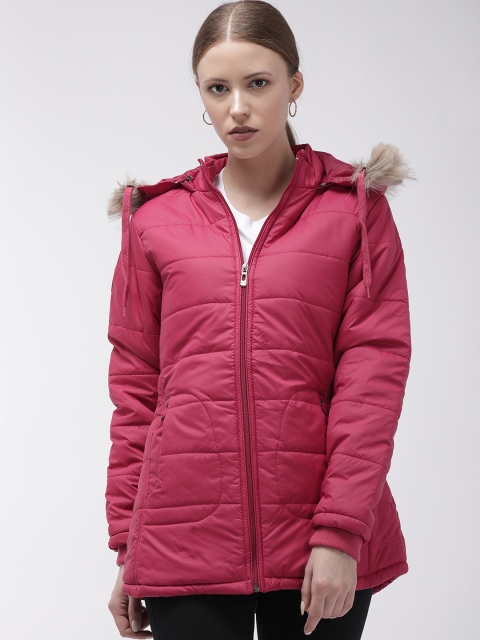 

Foreign Culture By Fort Collins Women Pink Solid Parka Jacket with Detachable Hood