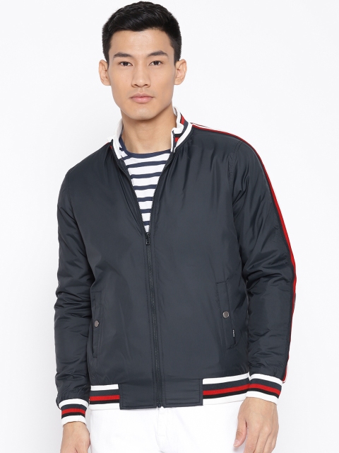 

SPYKAR Men Navy Blue Solid Varsity Jacket