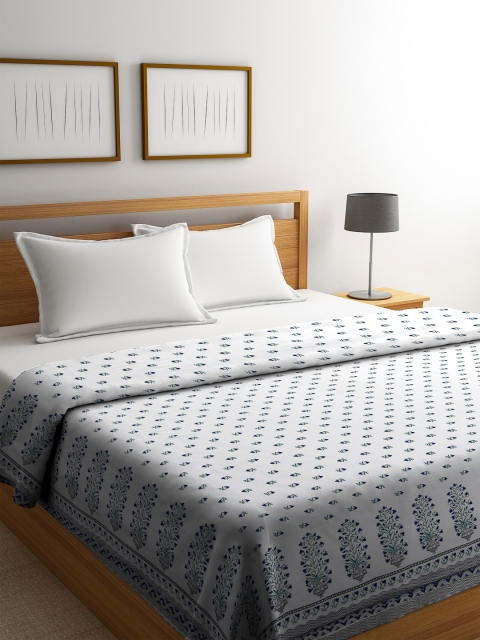 

Rajasthan Decor White & Blue Floral AC Room 120 GSM Double Bed Dohar