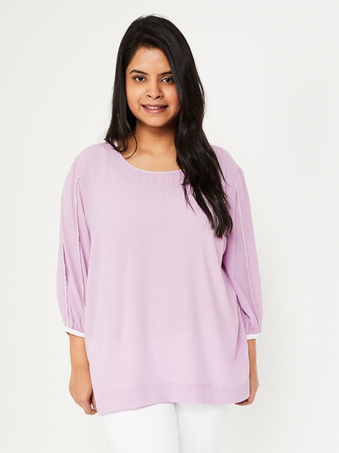 

nexus Plus Size Women Purple Solid Top