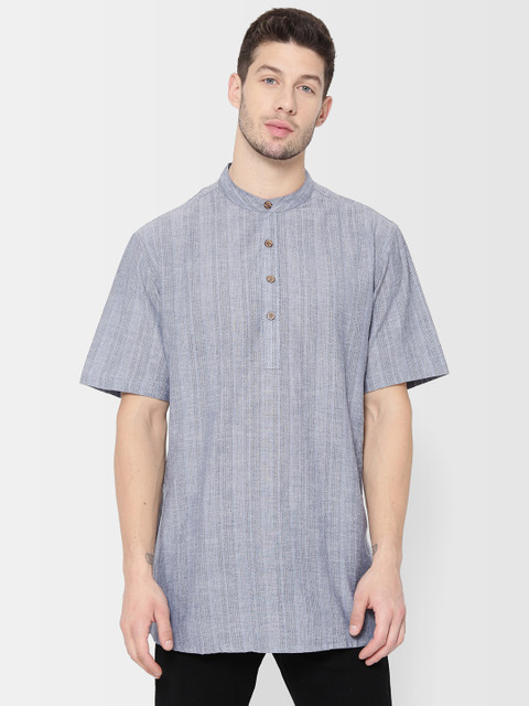 

Fabindia Men Grey Striped Straight Kurta