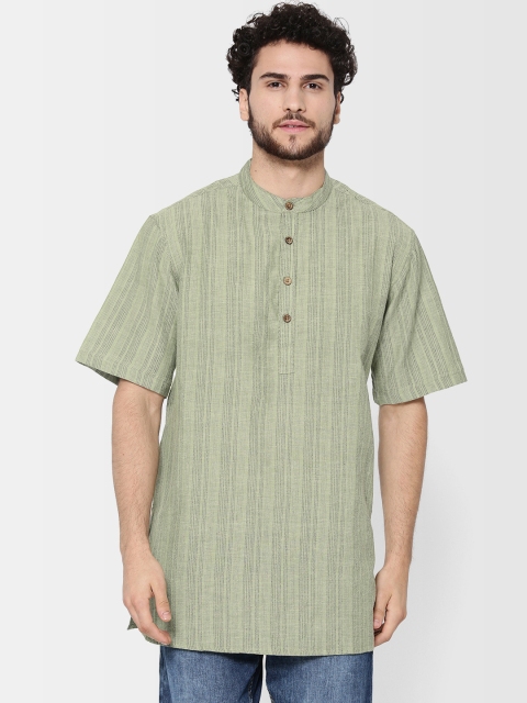 

Fabindia Men Green Striped Straight Kurta