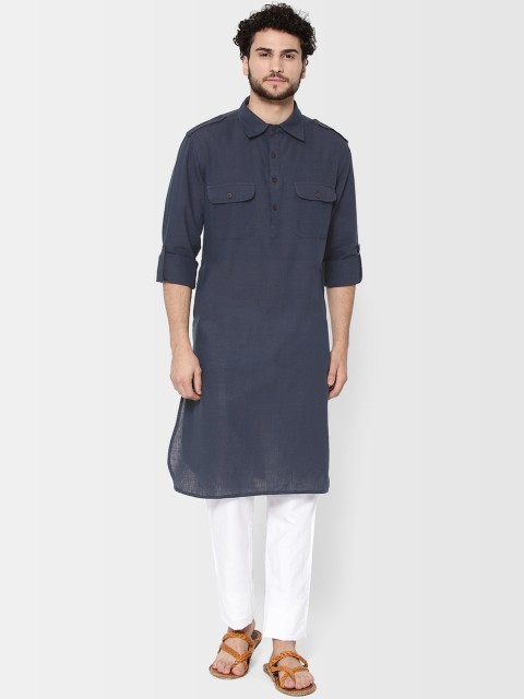 

Fabindia Men Navy Blue Handwoven Solid Pathani Kurta