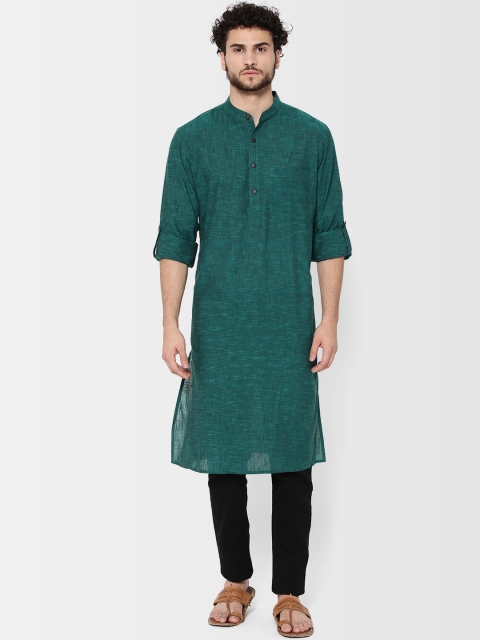 

Fabindia Men Green Slim Fit Woven Design Straight Kurta