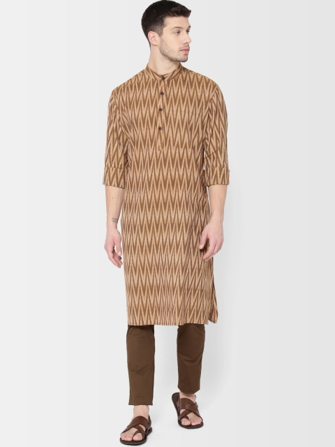 

Fabindia Men Brown Ikat Printed Comfort Fit Straight Kurta
