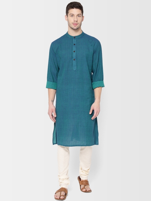 

Fabindia Men Blue Comfort Fit Woven Design Straight Kurta