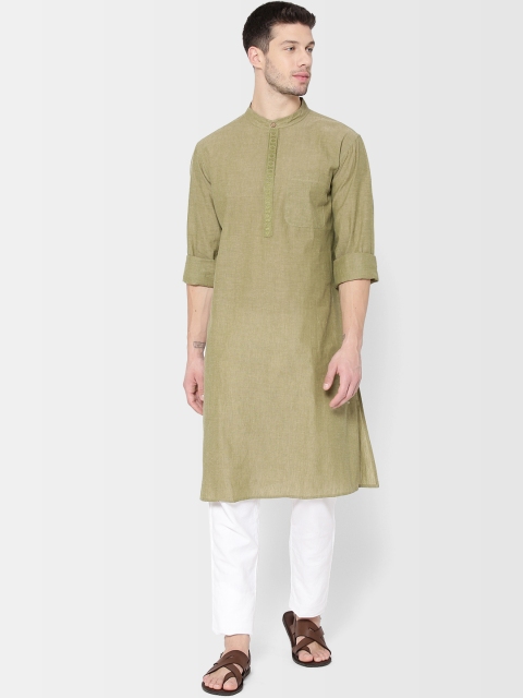 

Fabindia Men Olive Green Comfort Fit Solid Straight Kurta