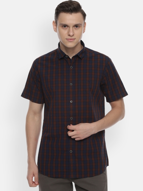 

Van Heusen Sport Men Navy Blue & Brown Slim Fit Checked Casual Shirt