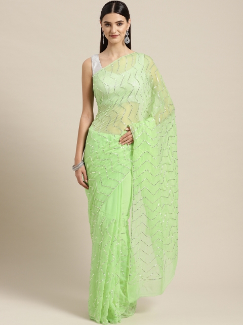 

Geroo Jaipur Green Hand Embellished Gota Chiffon Saree