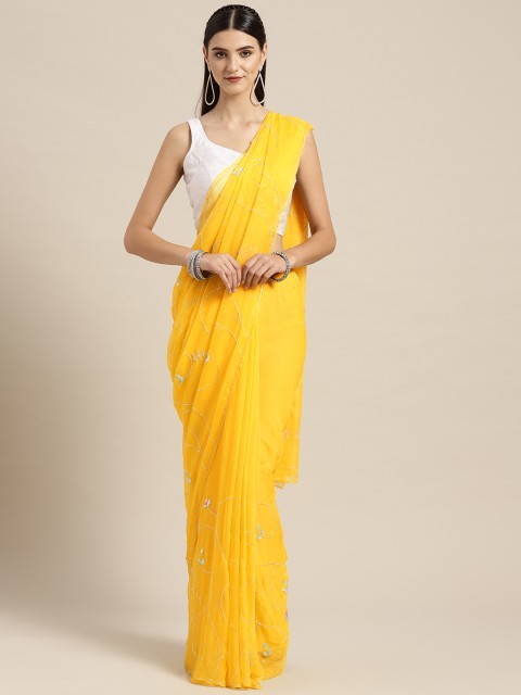 

Geroo Jaipur Yellow Handcrafted Embellished Saree