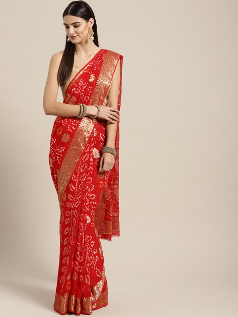 

Geroo Jaipur Hand Dyed Red Bandhani Georgette Gharchola Saree