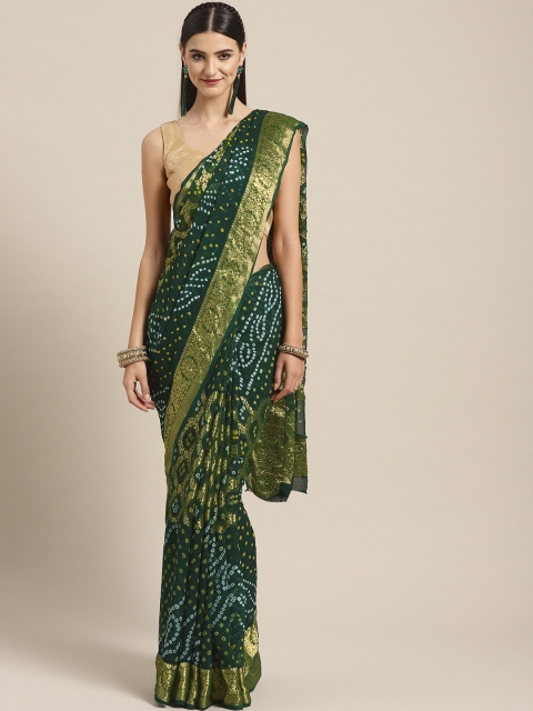 

Geroo Jaipur Hand Dyed Green Bandhani Georgette Gharchola Sustainable Saree