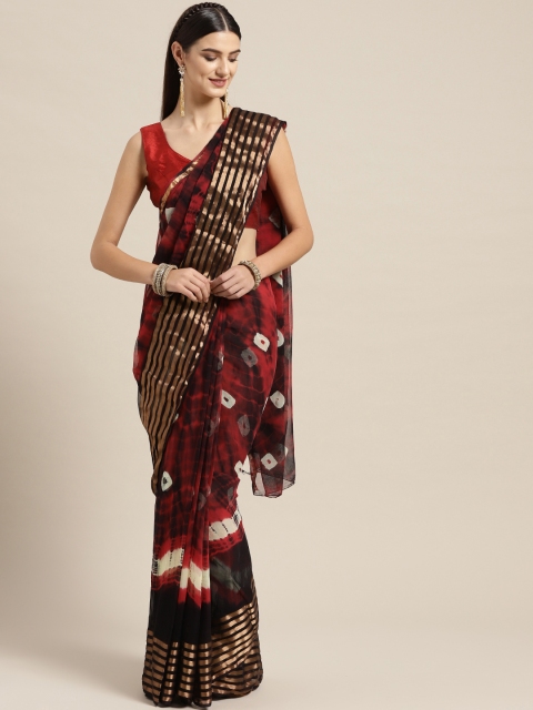 

Geroo Jaipur Maroon & Black Shibori Hand-Dyed & Handcrafted Bandhani Saree, Red