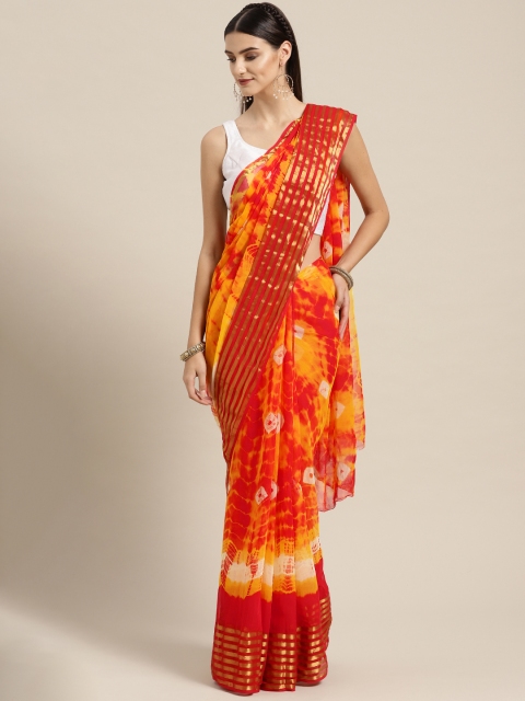 

Geroo Jaipur Yellow & Red Shibori Hand-Dyed Handcrafted Bandhani Saree