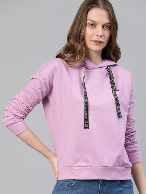 

French Connection Women Purple Solid Hooded Sweatshirt