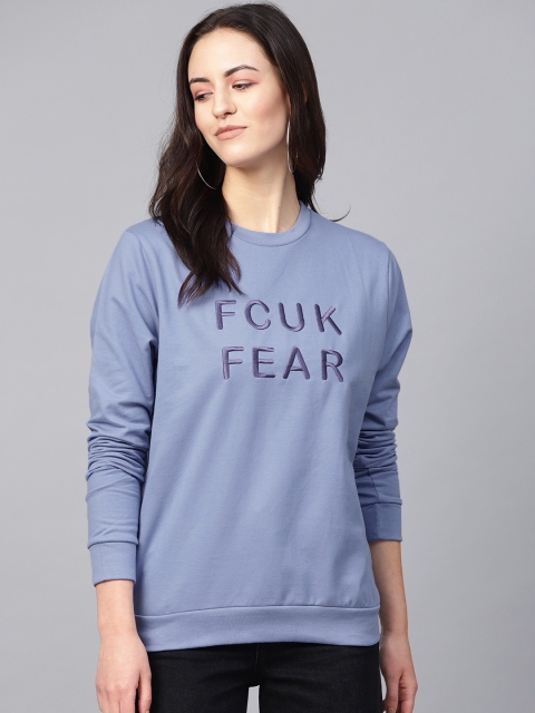 

French Connection Women Blue Embroidered Sweatshirt