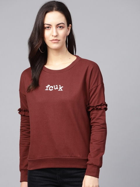 

French Connection Women Maroon Printed Detail Sweatshirt