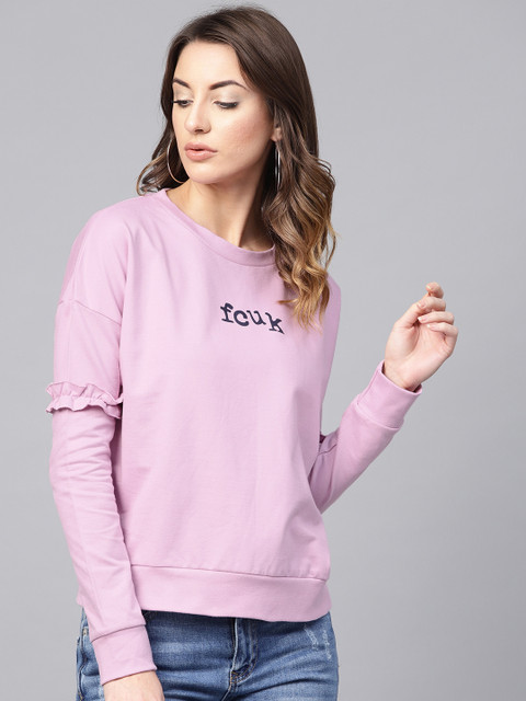 

French Connection Women Lavender Printed Detail Sweatshirt
