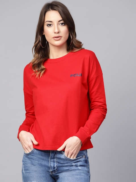 

French Connection Women Red Solid Sweatshirt