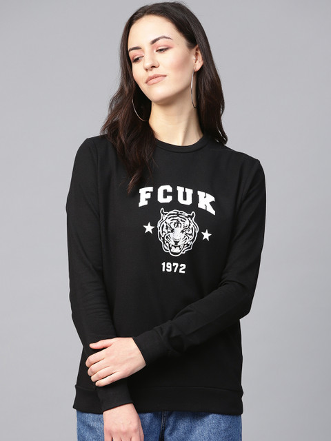 

French Connection Women Black & White Printed Sweatshirt