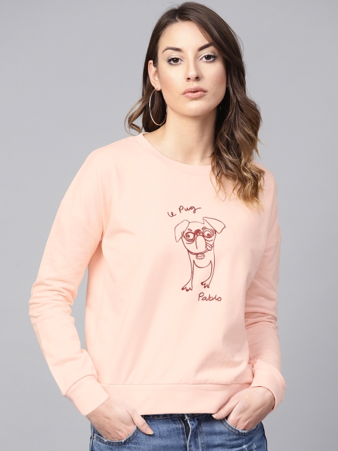 

French Connection Women Peach-Coloured & Maroon Printed Sweatshirt