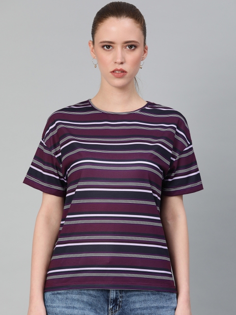 

French Connection Women Purple & Black Printed Round Neck T-shirt