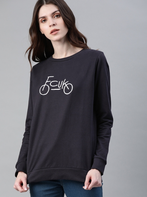 

French Connection Women Navy Blue Embroidered Sweatshirt