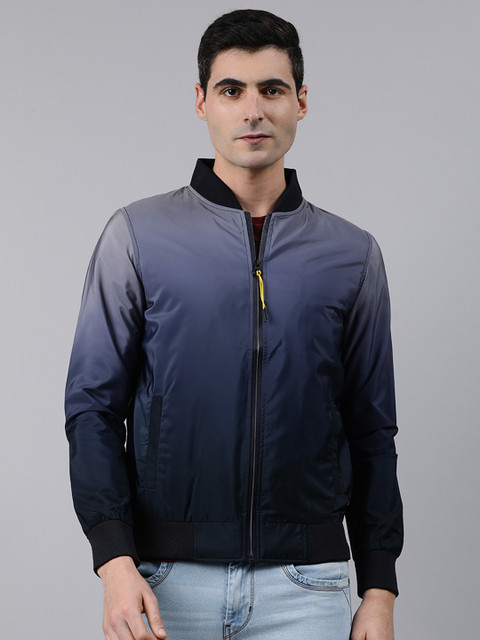 

SPYKAR Men Navy Blue Ombre Tie & Dye Lightweight Bomber Jacket