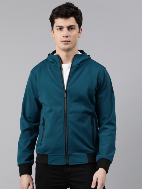 

SPYKAR Men Teal Blue Solid Water Resistant Hooded Bomber Jacket