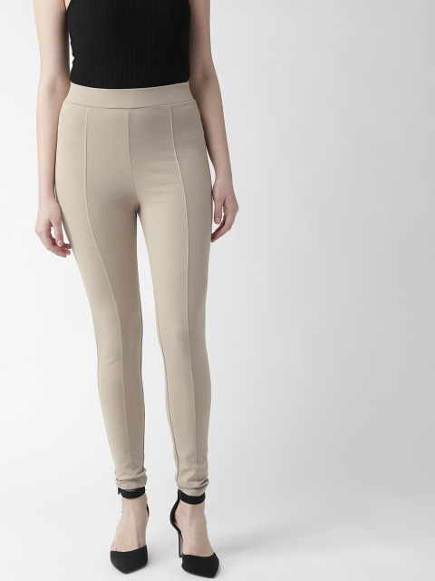 

Marks & Spencer Women Cream-Coloured Solid Treggings