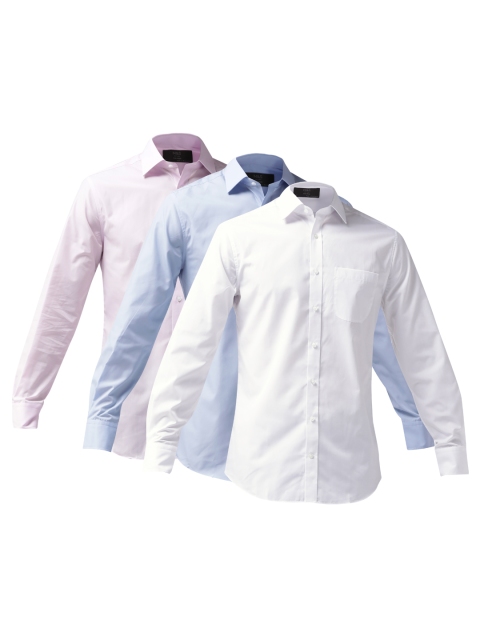 

Marks & Spencer Men Tailored Fit Pack of 3 Solid Formal Shirt, Blue