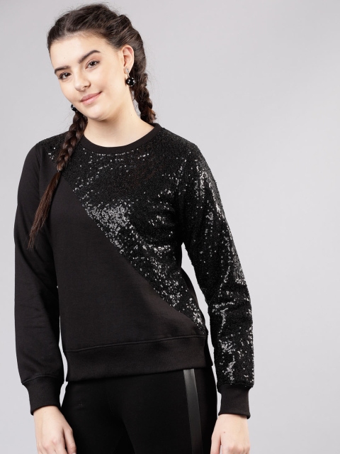 

Tokyo Talkies Women Black Sequinned Sweatshirt