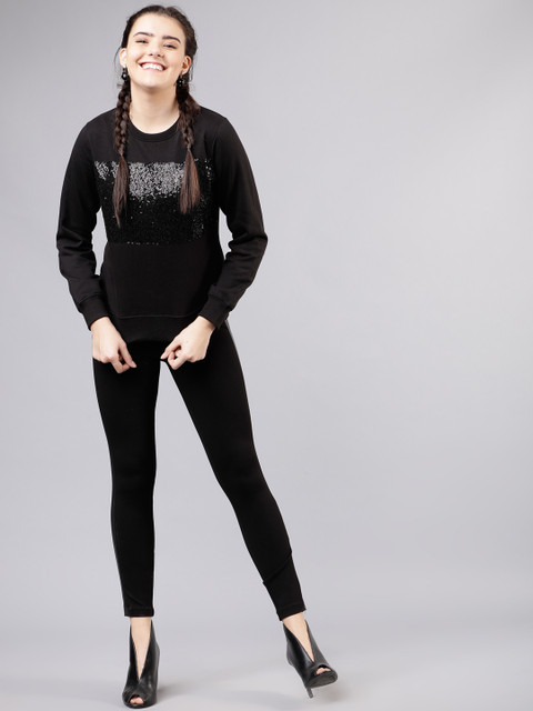 

Tokyo Talkies Women Black Sequinned Sweatshirt
