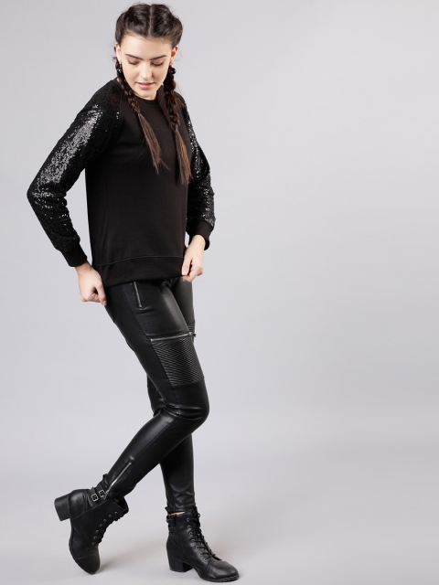 

Tokyo Talkies Women Black Solid Sweatshirt