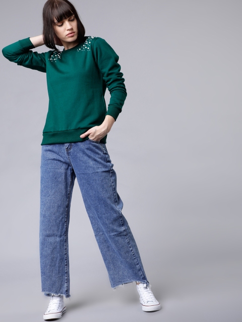 

Tokyo Talkies Women Green Solid Sweatshirt