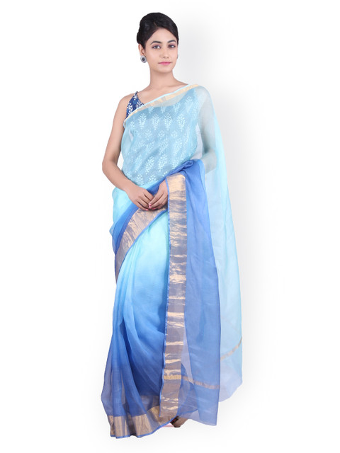

Geroo Jaipur Blue Ombre-Dyed Art Silk Traditional Saree