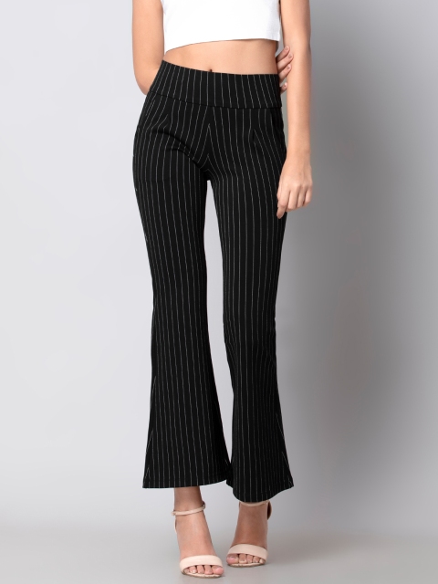 

FabAlley Women Black Slim Fit Striped Bootcut Trousers